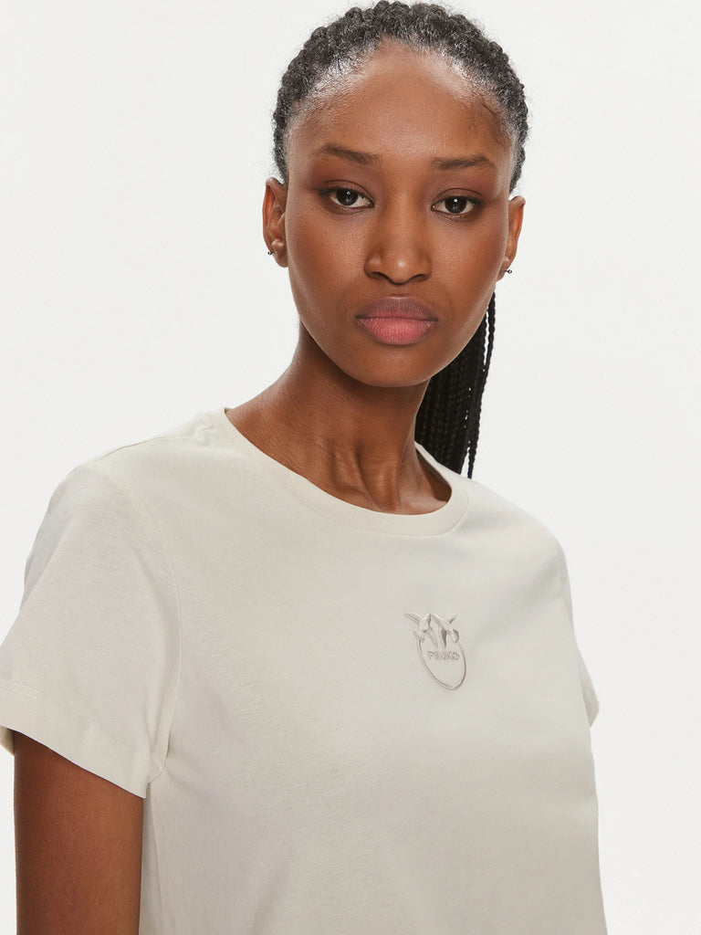 Pinko bijela ženska majica s okruglim izrezom