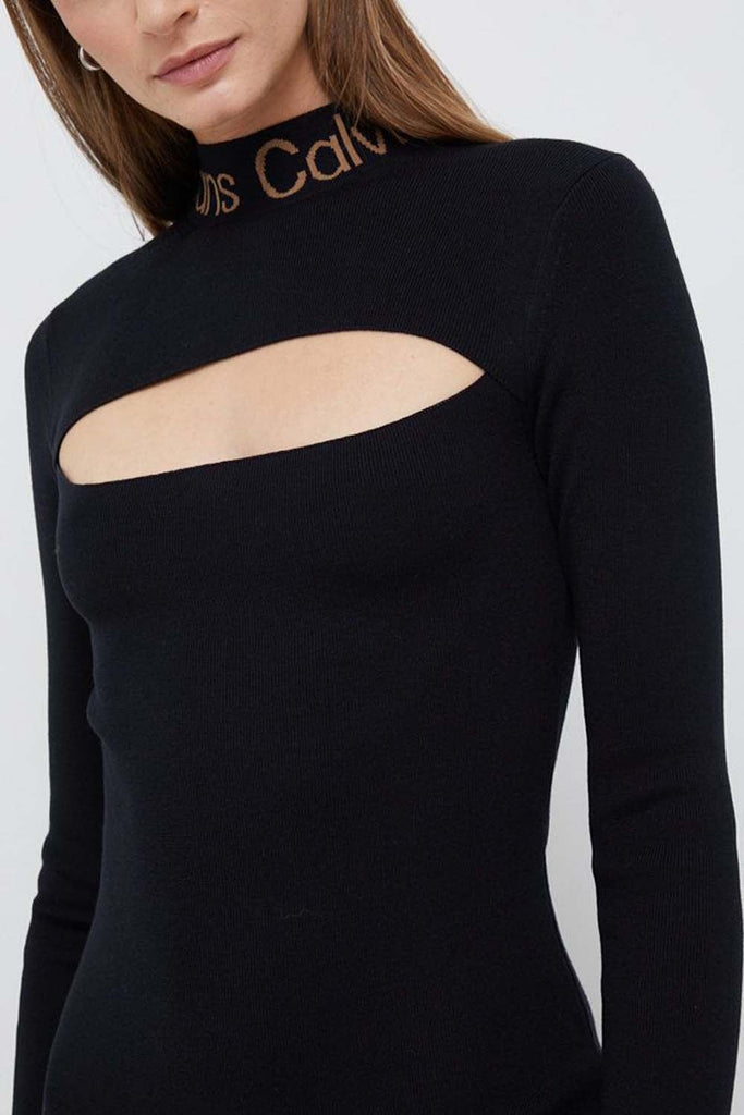 Calvin Klein crna ženska haljina s izrezom na prsima-[SKU]