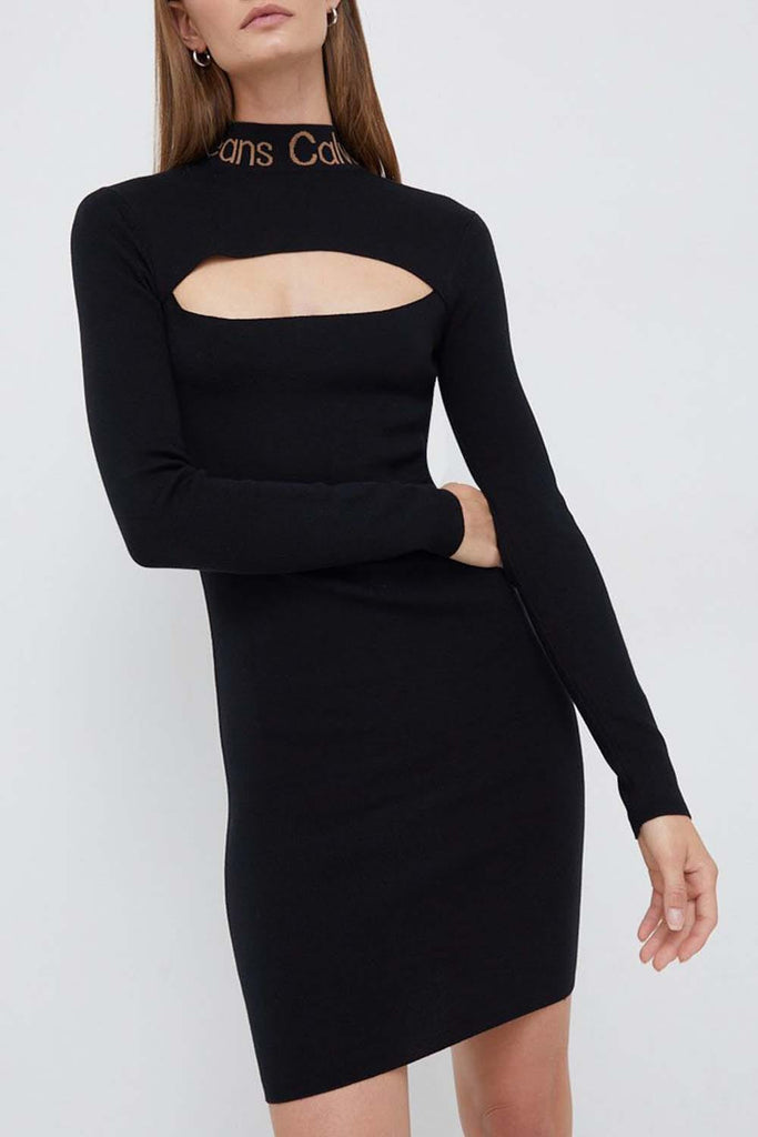 Calvin Klein crna ženska haljina s izrezom na prsima-[SKU]