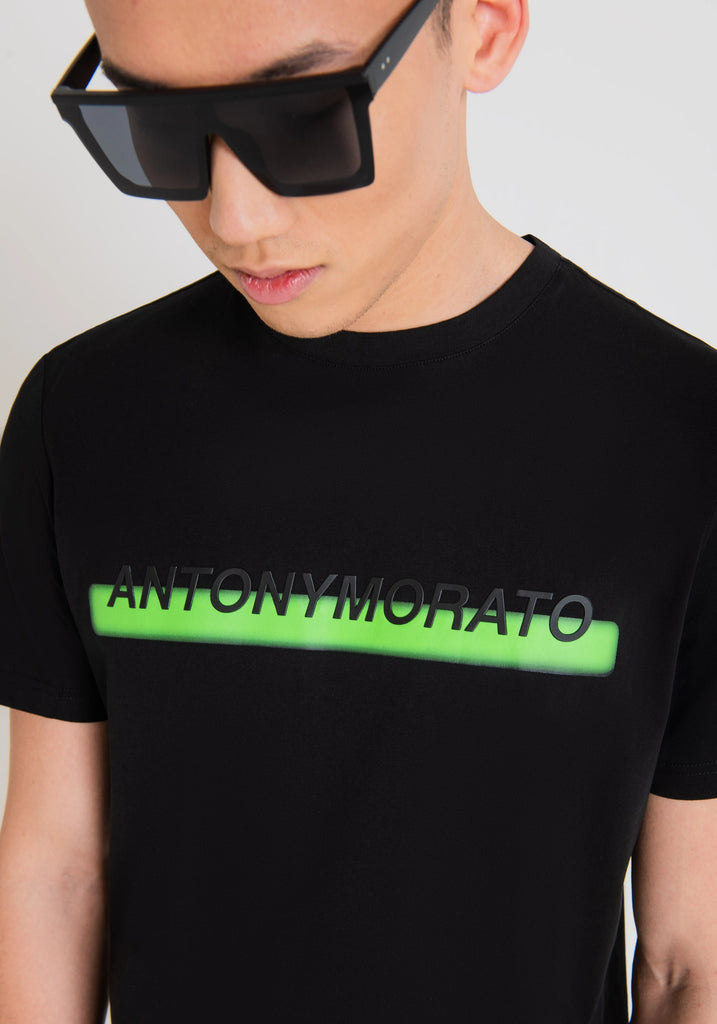 Antony Morato crna muška majica sa zelenim detaljima