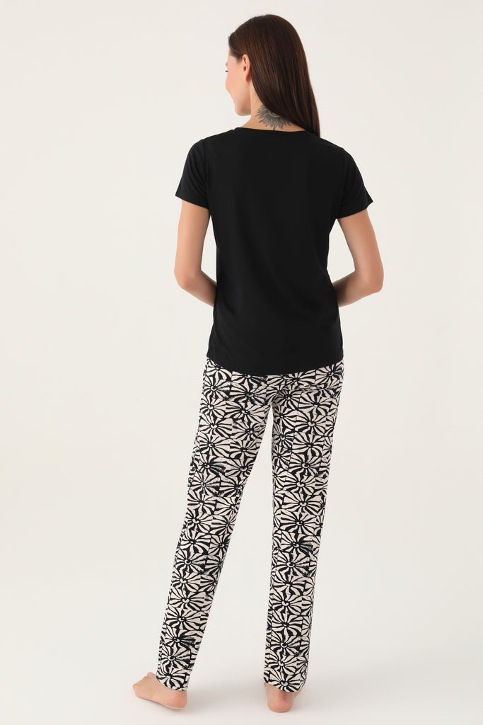 Pierre Cardin crna ženska pidžama s uzorkom geometrije