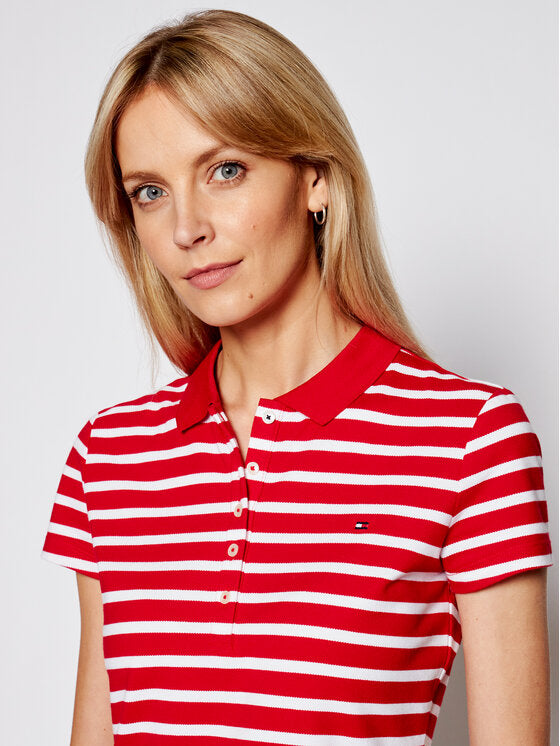 Tommy Hilfiger crvena ženska polo majica s prugama-[SKU]