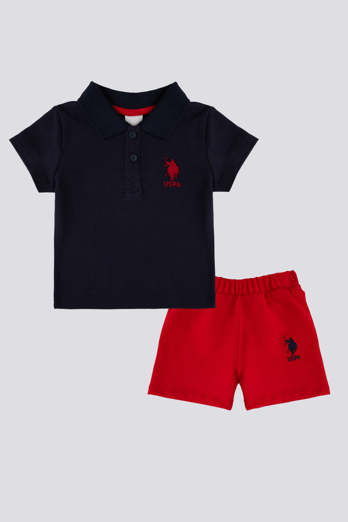 U.S. Polo Assn. plavi komplet za bebe s kontrastnim detaljima-[SKU]