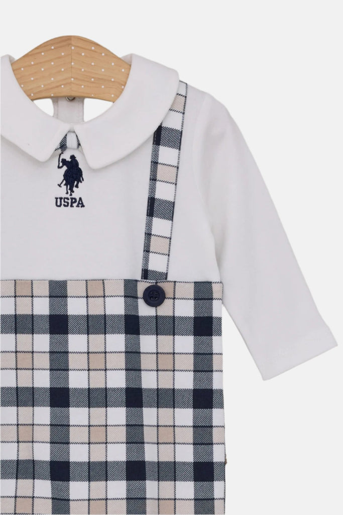 U.S. Polo Assn. bijeli kombinezon za bebe s kariranim uzorkom-[SKU]