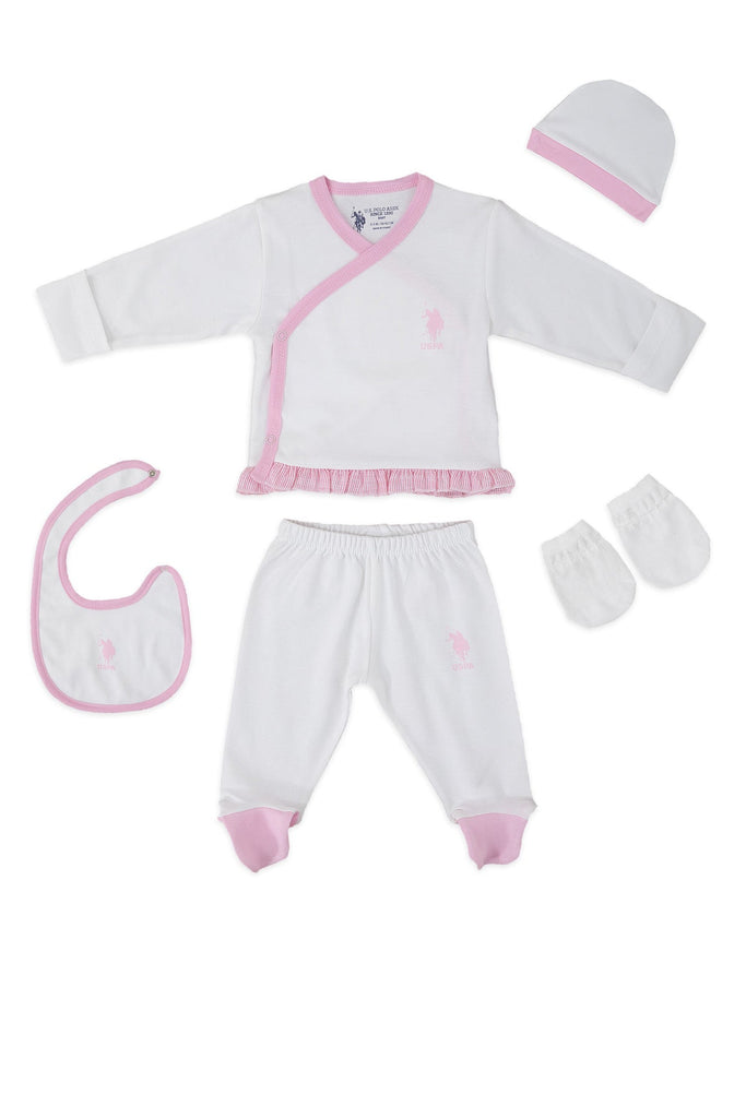U.S. Polo Assn. bijeli set za bebe sa rozim detaljima
