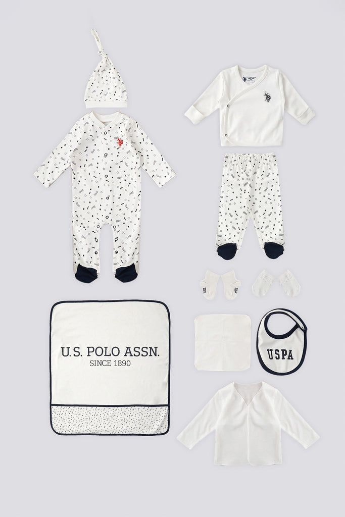 U.S. Polo Assn. bijeli komplet za bebe s uzorkom točkica