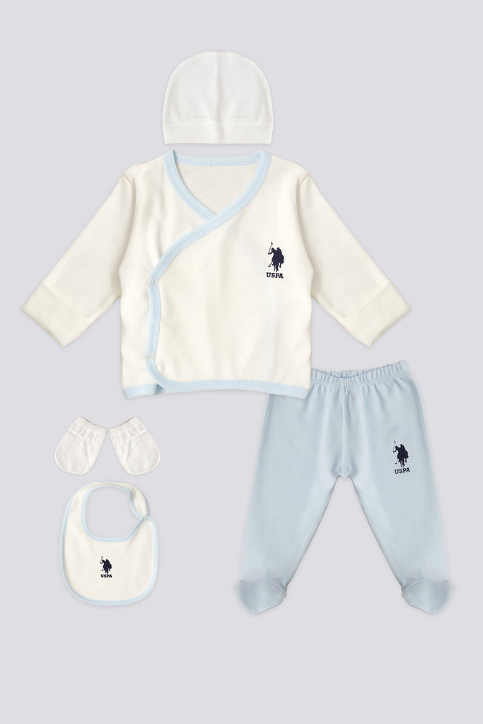 U.S. Polo Assn. bijeli set za bebe s plavim rubom
