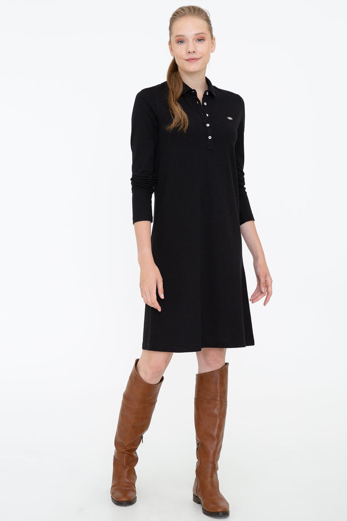 U.S. Polo Assn. crna ženska haljina s dugim rukavima