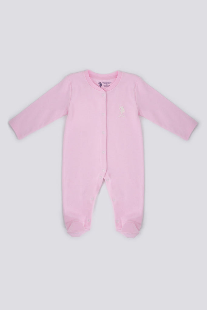 U.S. Polo Assn. pink kombinezon za bebe sa volanima