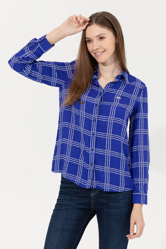 U.S. Polo Assn. plava ženska košulja s kariranim uzorkom