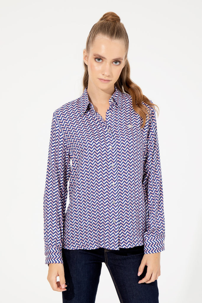U.S. Polo Assn. plava ženska košulja sa zig-zag uzorkom