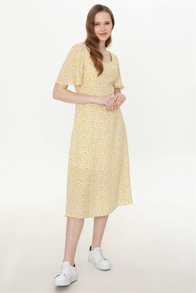 U.S. Polo Assn. žuta ženska haljina s cvjetnim uzorkom
