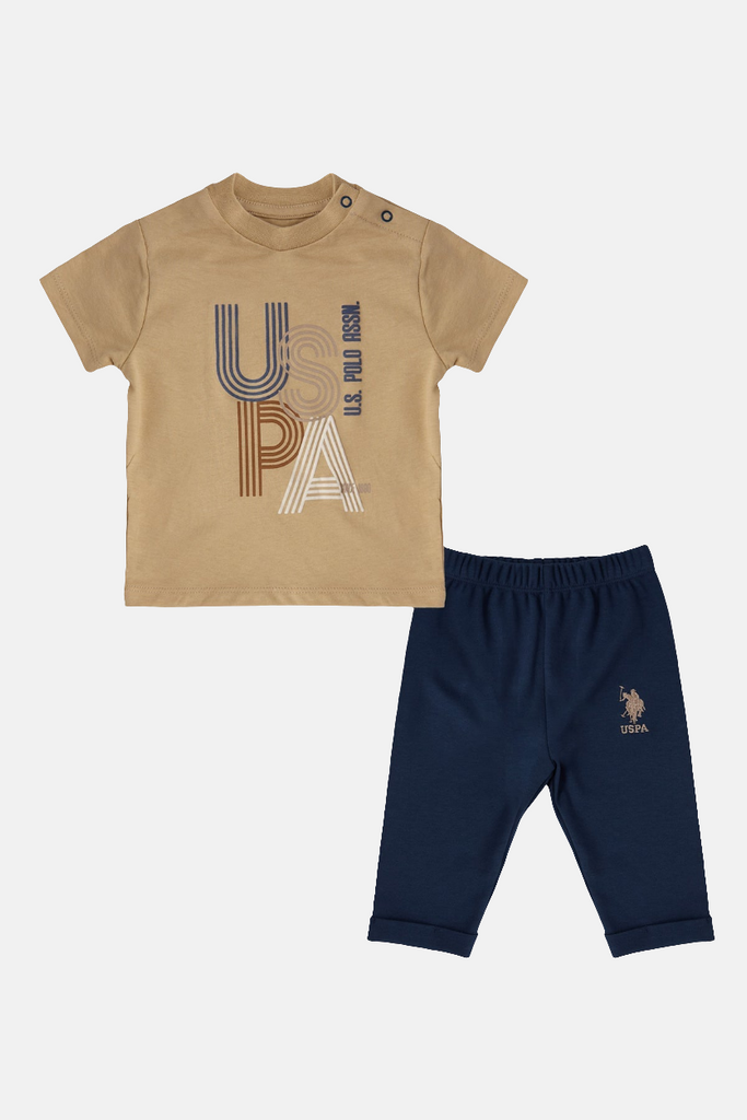 U.S. Polo Assn. bež.plavi komplet za bebe MONOGRAM-[SKU]